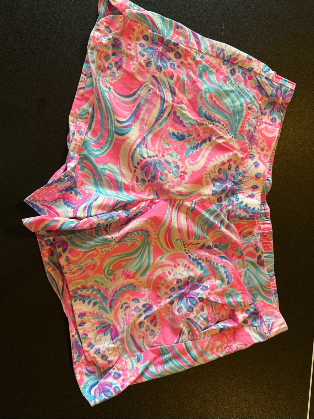 Lilly Pulitzer Pink Paisley-Style Swim/Beach Shorts with Aqua Accents